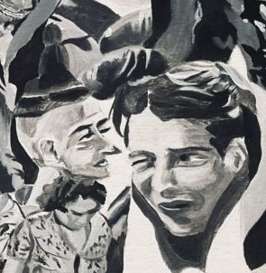 détail de Freaks, toile acrylique en noir et blanc inspirée du film éponyme